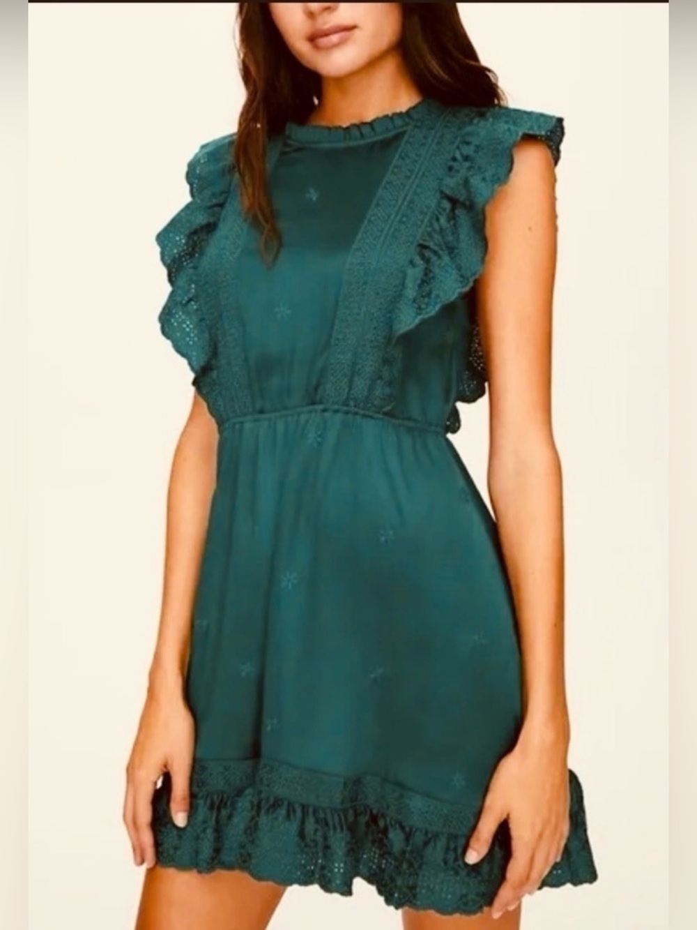 Aritzia Bibi Ruffle Emerald Dress XXS Sunday Best